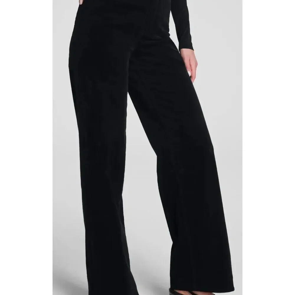 SPANX Corduroy Wide Leg Pants Black Size Medium NWT High Rise Velvety Soft